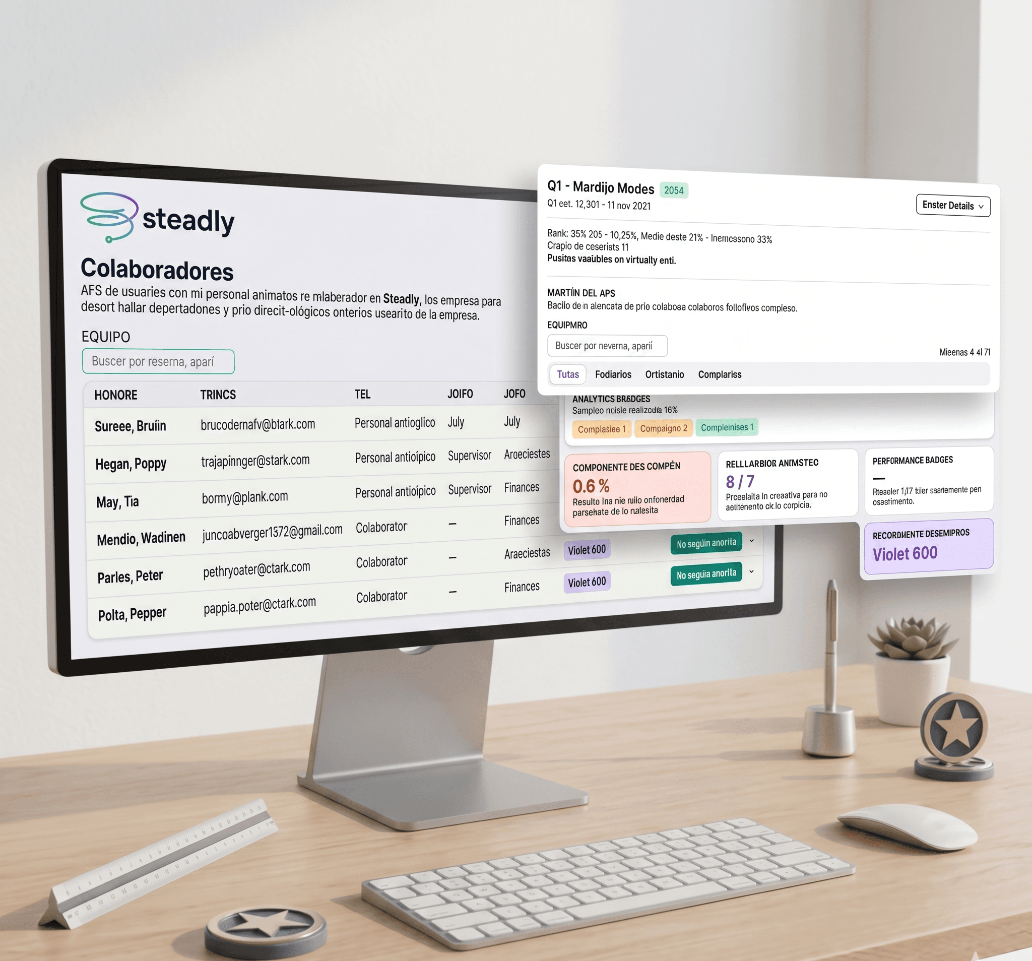 Vista de la plataforma Steadly con analíticas y evaluaciones 360°